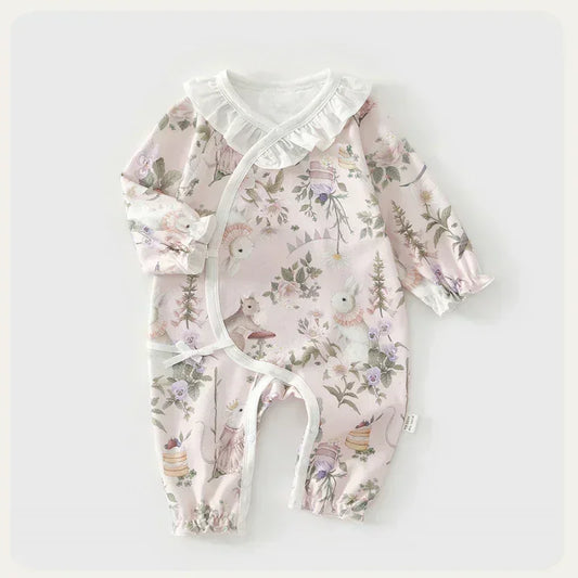 100% Cotton Long Sleeve Kimono Romper - Fruits & Leaves - Bodyfeu