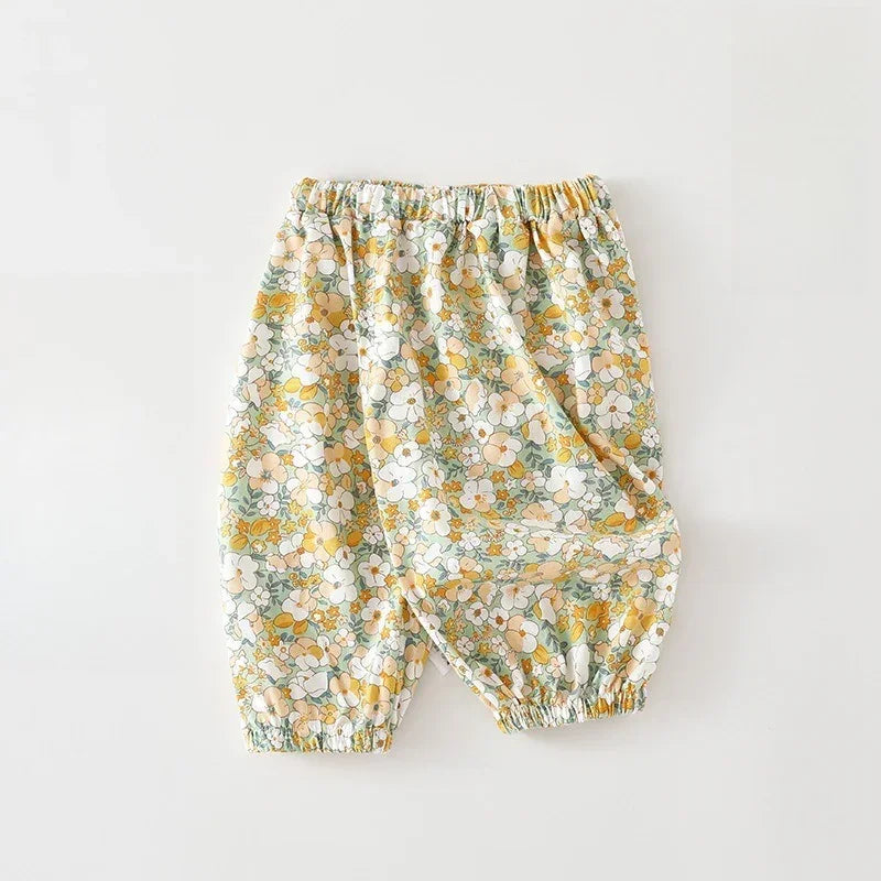 Cotton Flutter-Sleeve Top & Pants Set - Yellow Floral Pants - Bodyfeu
