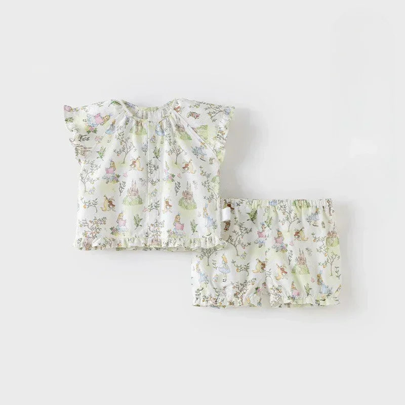 Cotton Short-Sleeve Top & Pants Set - Spring Branches - Bodyfeu