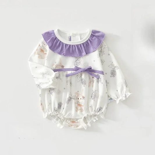 100% Cotton Long Sleeve Pullover Bodysuit - Purple Bunny