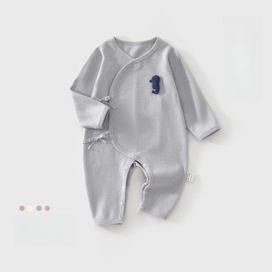 100% Cotton Long-Sleeve Kimono Romper - Blue