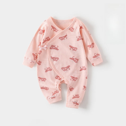 100% Cotton Long-Sleeve Kimono Romper - Pink Kitten