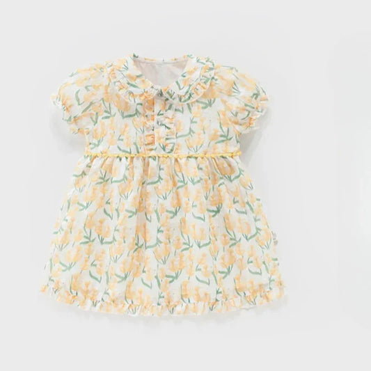 Cotton Short-Sleeve Princess Dress - Yellow Tulip - Bodyfeu