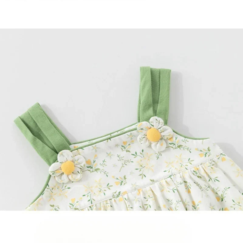 100% Cotton Flutter-Sleeve Dress - Yellow Flower Garden - Bodyfeu