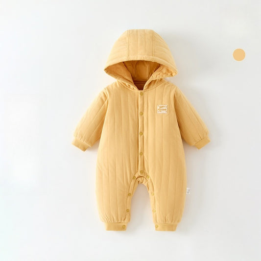 100% Cotton Quilted Hoodie Snap-Up Romper - Yellow