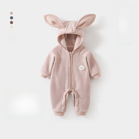 Quilted Microfleece Zip-up Hooded Romper - Pink Sheep