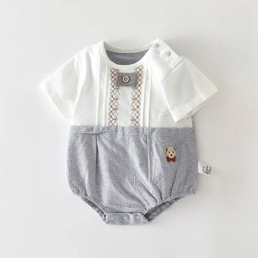 Cotton Short Sleeve Overhead Bodysuit - Brown Bear - Bodyfeu
