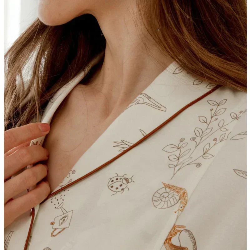 Cotton Button-Up Maternity Pajama- Green Leave - Bodyfeu