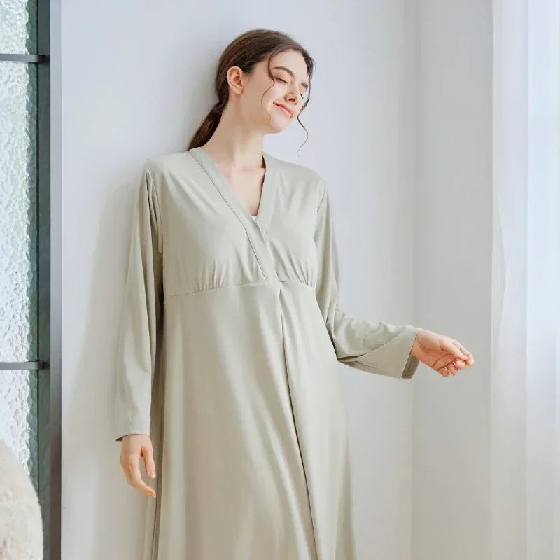 Cotton Snap-Up Maternity & Nursing Nightgown - Pink - Bodyfeu