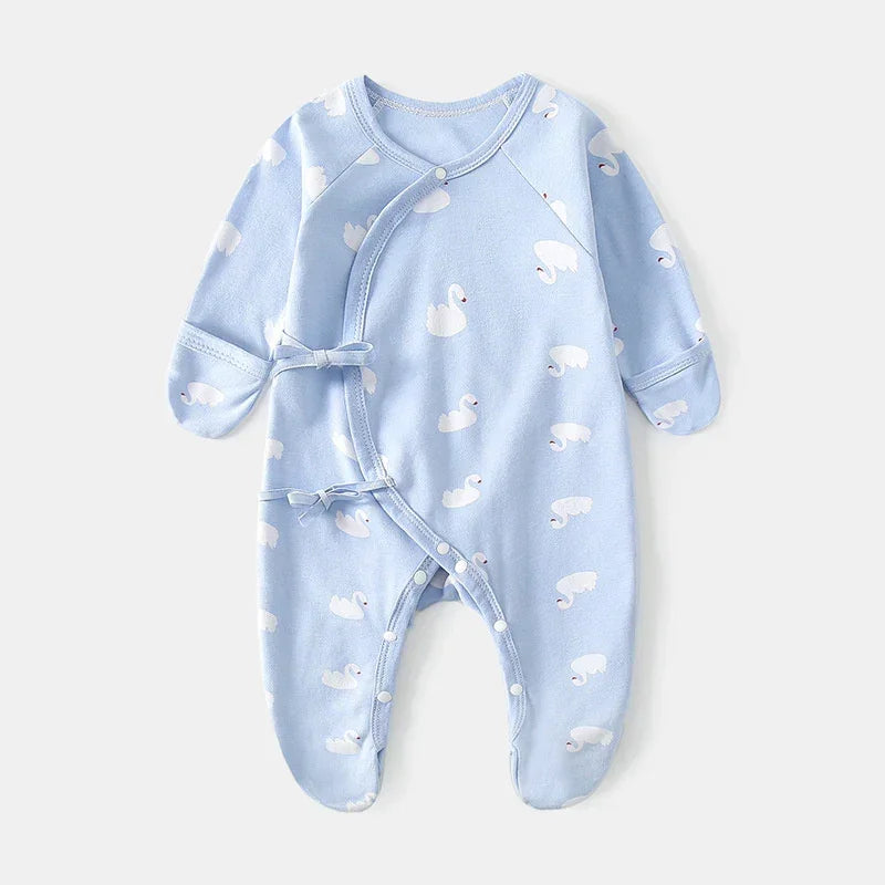 100% Cotton Footed Onesie with Mittens - Pink Swan - Bodyfeu