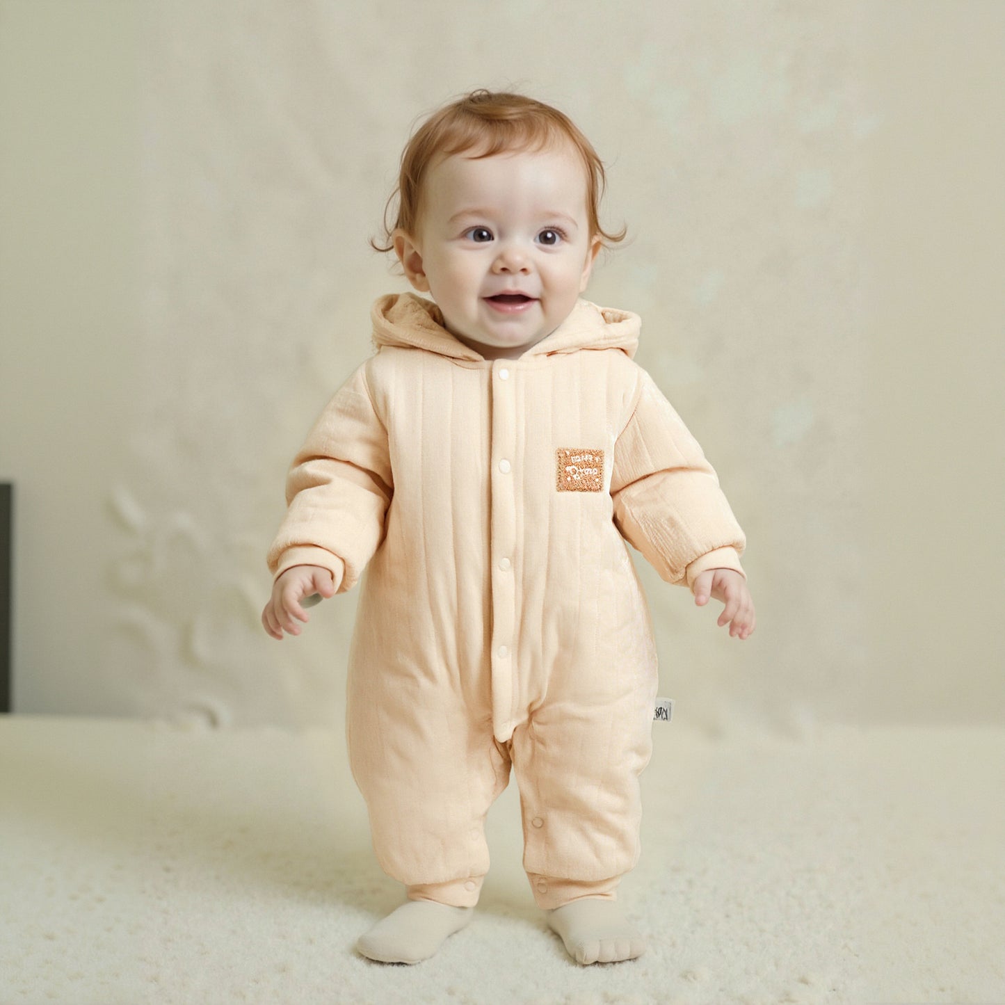 100% Cotton Quilted Hoodie Snap-Up Romper - Pink