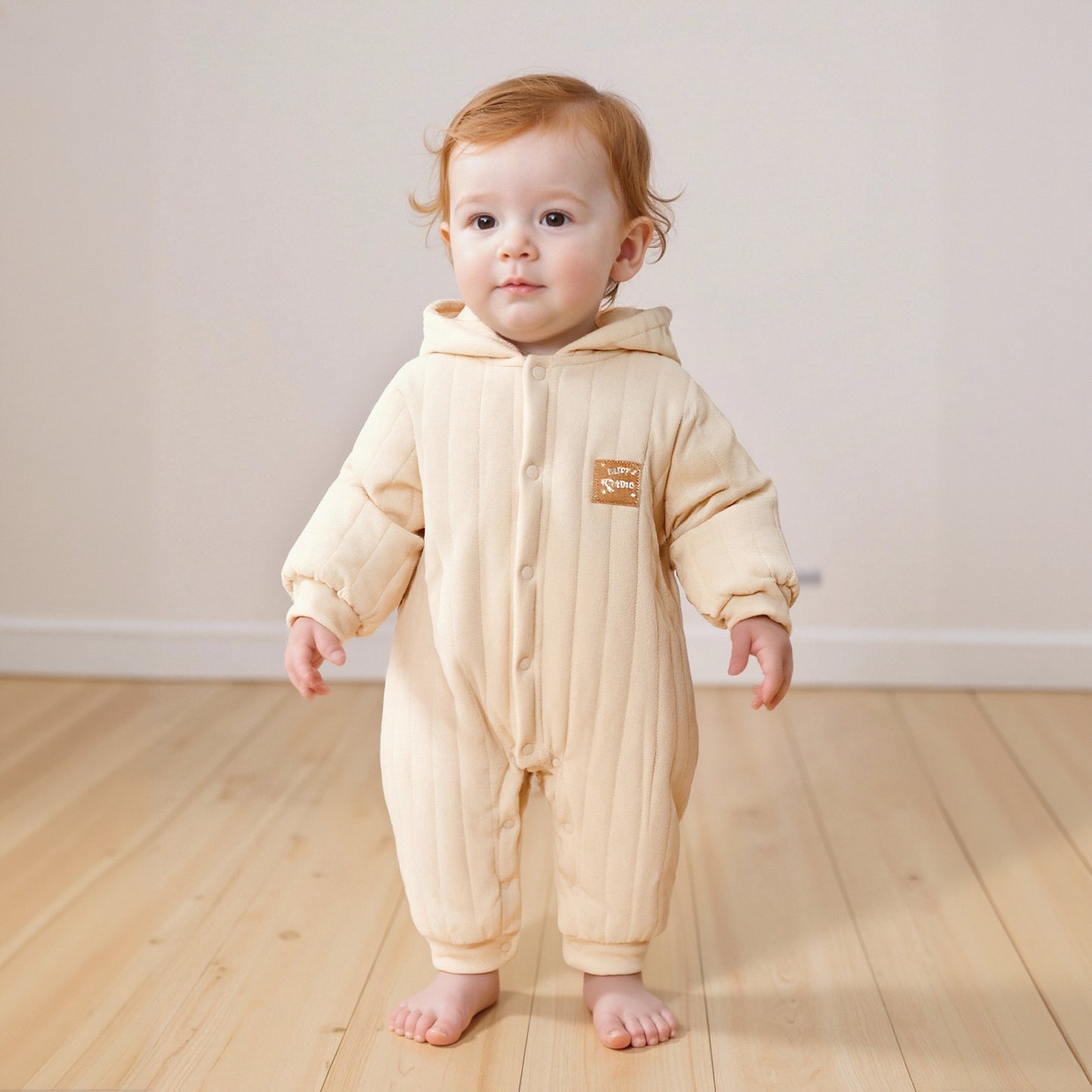 100% Cotton Quilted Hoodie Snap-Up Romper - Pink