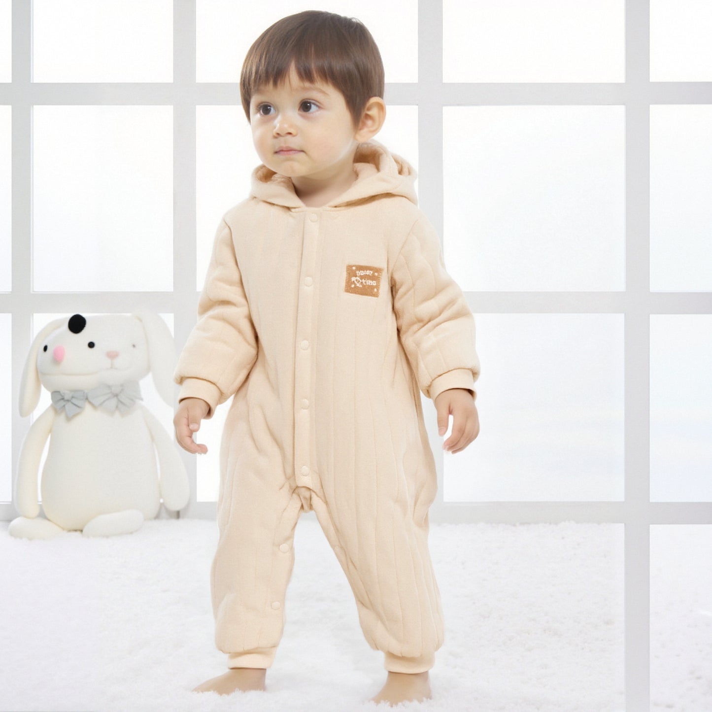 100% Cotton Quilted Hoodie Snap-Up Romper - Pink