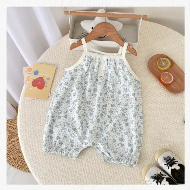 100% Cotton Sleeveless Romper - Pink Heart - Bodyfeu