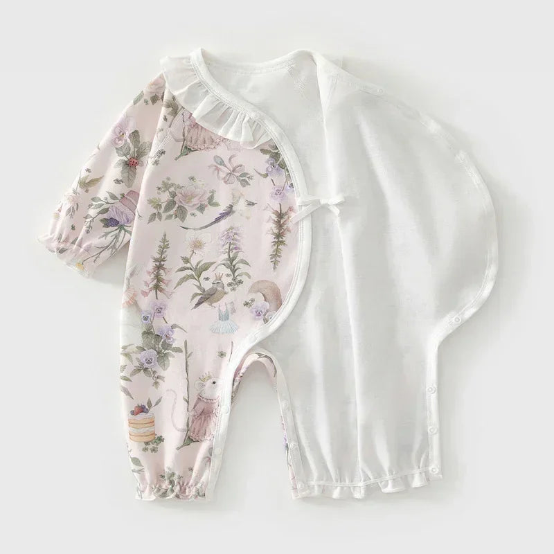 100% Cotton Long Sleeve Kimono Romper - Fruits & Leaves - Bodyfeu