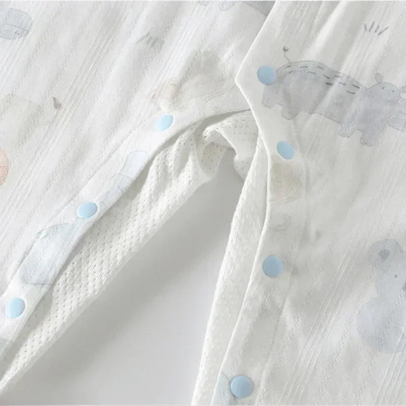 100% Cotton Long Sleeve Snap-Up Romper - Elephant & Flowers - Bodyfeu