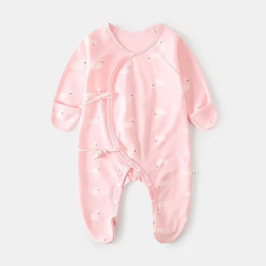 100% Cotton Footed Onesie with Mittens - Pink Swan - Bodyfeu