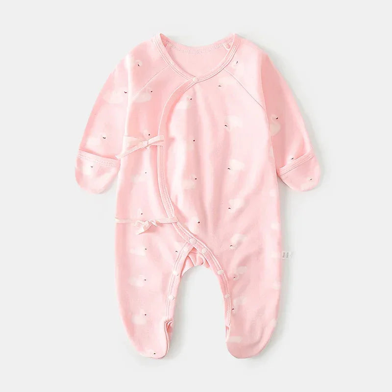 100% Cotton Footed Onesie with Mittens - Pink Swan - Bodyfeu