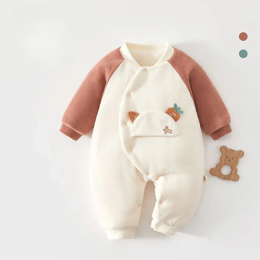 100% Cotton Extra Warm Long Sleeve Quilted Romper - Red Bunny - Bodyfeu