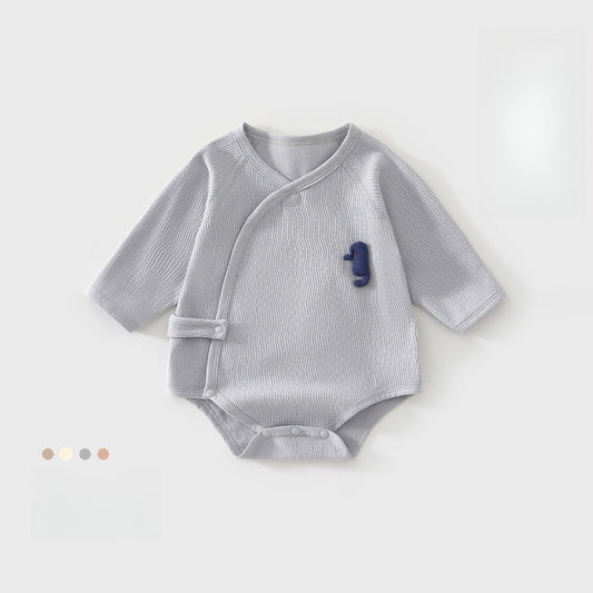 100% Cotton Long Sleeve Kimono Bodysuit - Blue