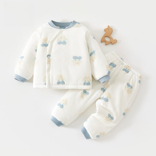 100% Cotton Long Sleeve Quilted Top & Pants Set- Blue Bear