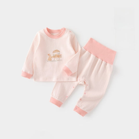 100% Cotton Long Sleeve Top & Pants Set - Pink Bunny