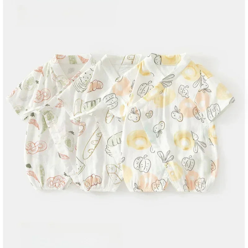Cotton & Bamboo Muslin Short Sleeve Kimono Romper - Banana - Bodyfeu