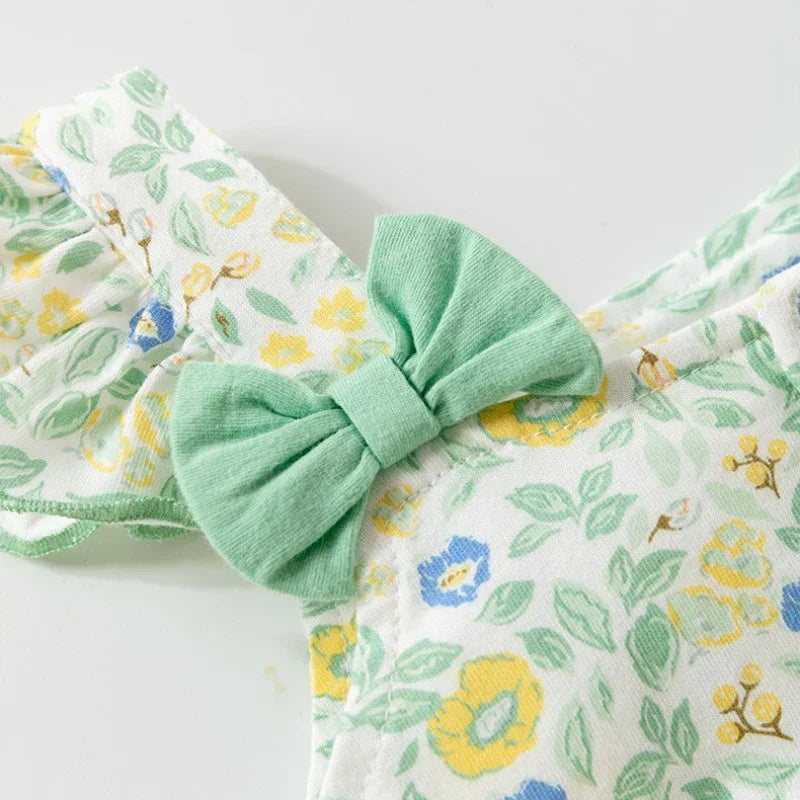 100% Cotton Flutter-Sleeve Dress - Spring Garden with Bowknot - Bodyfeu