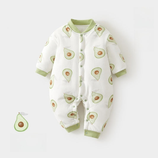 100% Cotton Quilted Long Sleeve Snap-Up Romper - Avocado