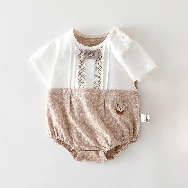 Cotton Short Sleeve Overhead Bodysuit - Brown Bear - Bodyfeu