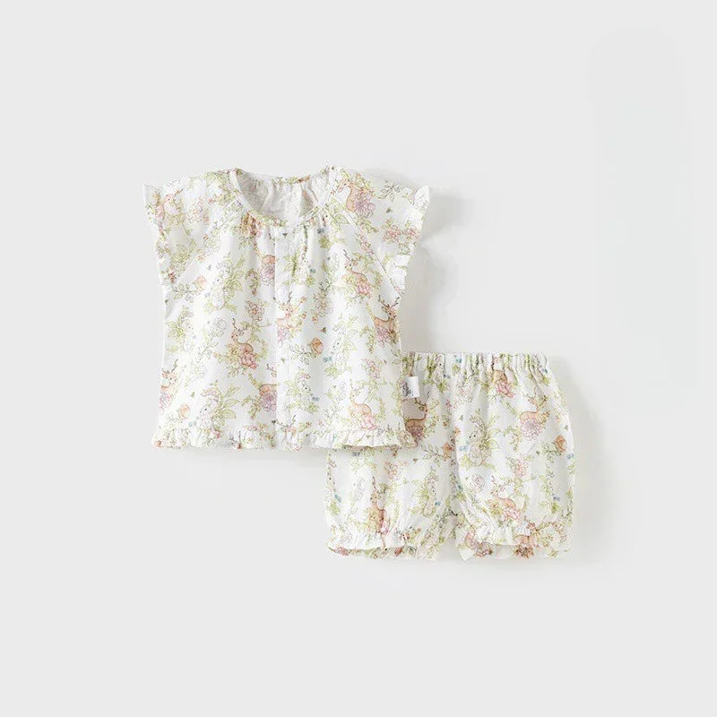 Cotton Short-Sleeve Top & Pants Set - Spring Branches - Bodyfeu