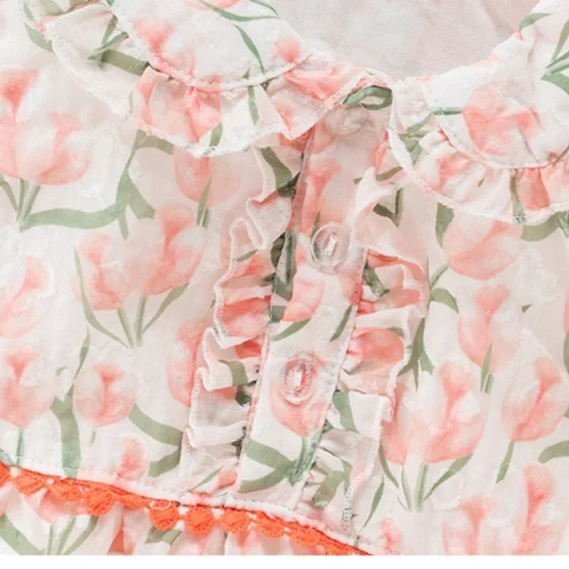 Cotton Short-Sleeve Princess Dress - Yellow Tulip - Bodyfeu