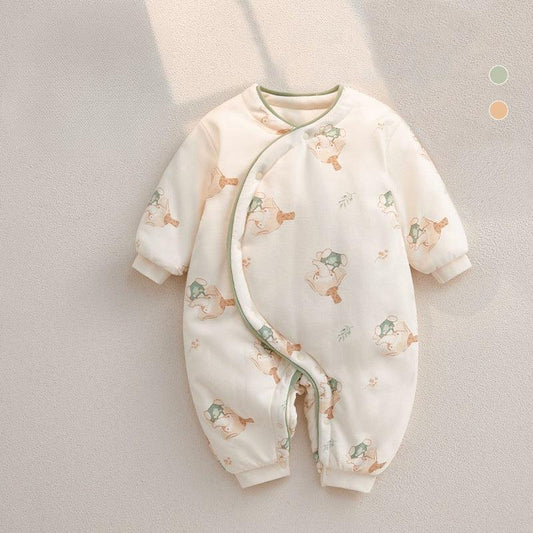 100% Cotton Extra Warm Long Sleeve Quilted Romper - Cute Bunny - Bodyfeu