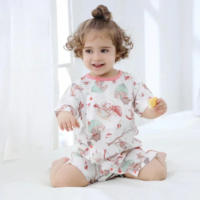 Cotton & Bamboo Muslin Short Sleeve Romper - Panda - Bodyfeu