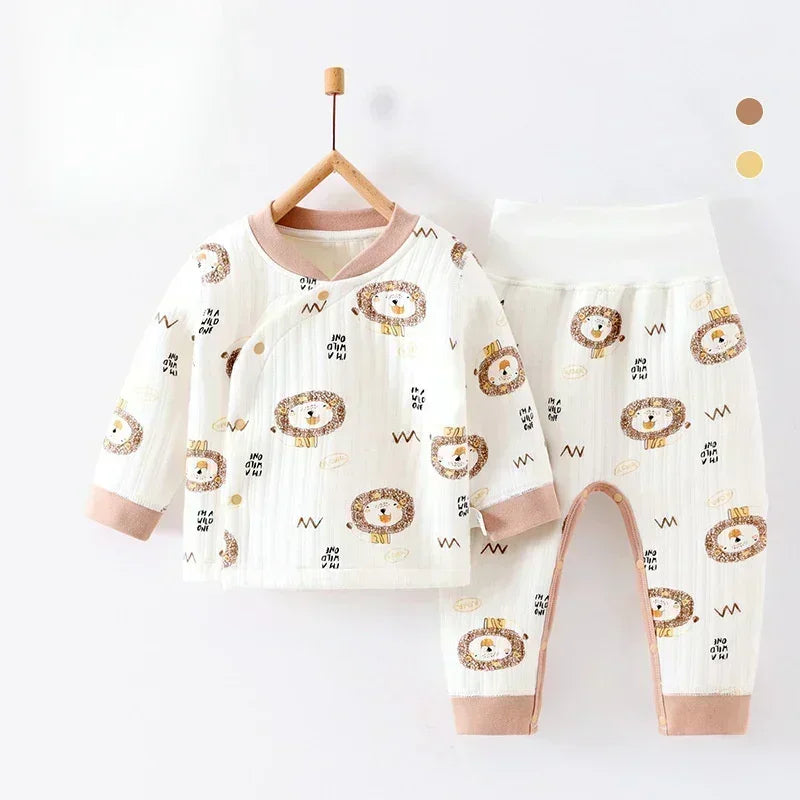 100% Cotton Warm Long Sleeve Long Sleeve Top & Pants Set- Pear - Bodyfeu