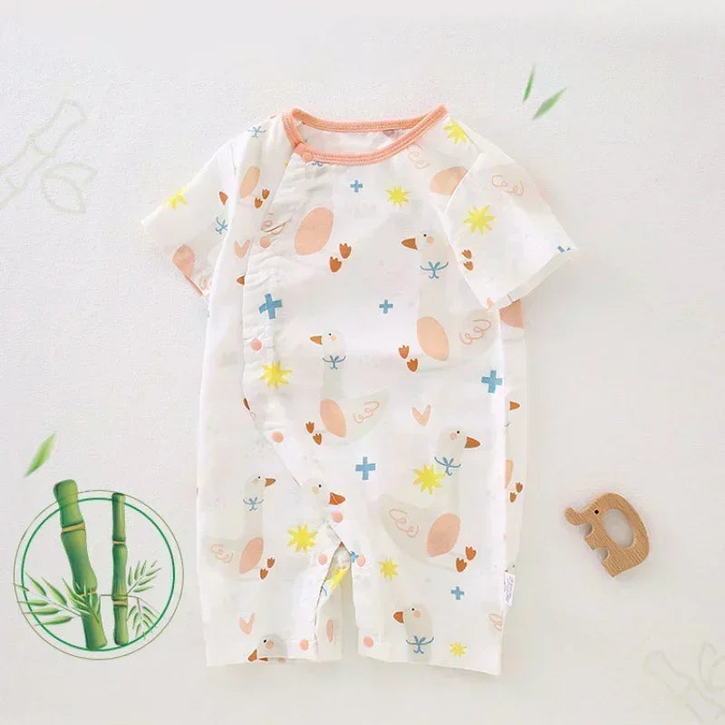 Cotton & Bamboo Muslin Short Sleeve Romper - Pear & Bunny - Bodyfeu