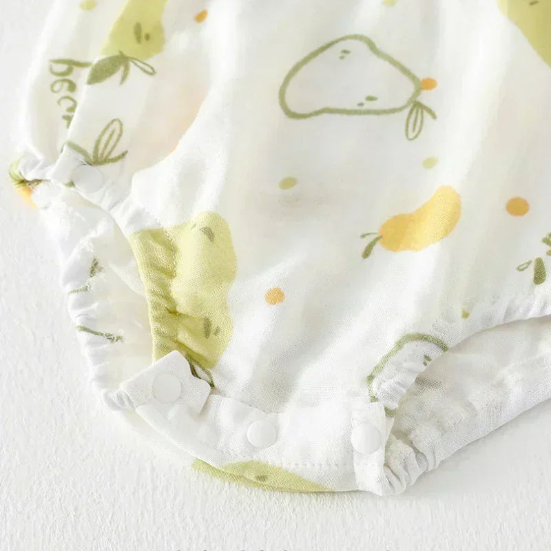 Cotton & Bamboo Muslin Short Sleeve Bodysuit - Green Leaves - Bodyfeu