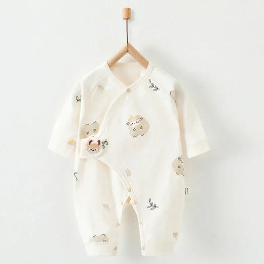 100% Cotton Long Sleeve Romper with Velcro Closure - Sheep - Bodyfeu