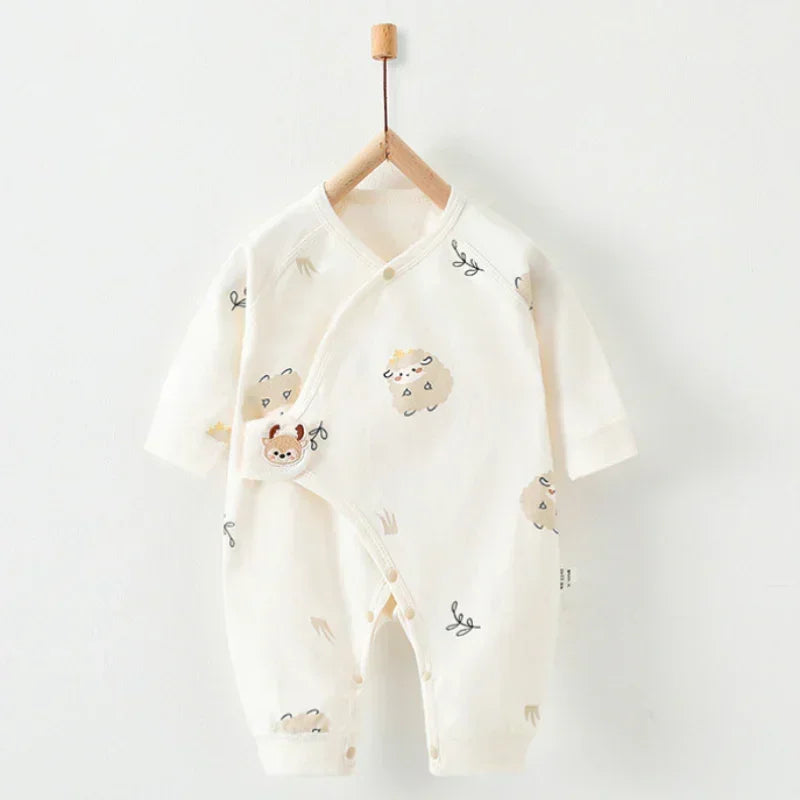 100% Cotton Long Sleeve Romper with Velcro Closure - Sheep - Bodyfeu