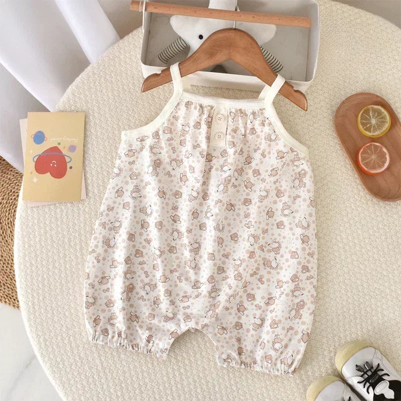 100% Cotton Sleeveless Romper - Pink Heart - Bodyfeu