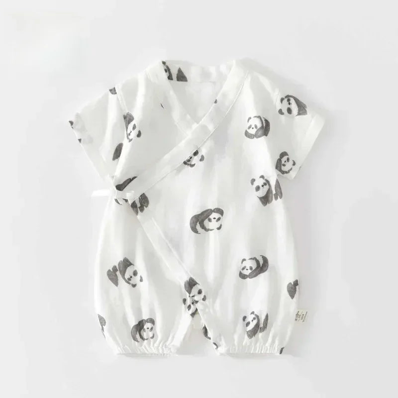 Cotton & Bamboo Muslin Short Sleeve Kimono Romper - Lemon - Bodyfeu