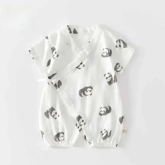 Cotton & Bamboo Muslin Short Sleeve Kimono Romper - Lemon - Bodyfeu