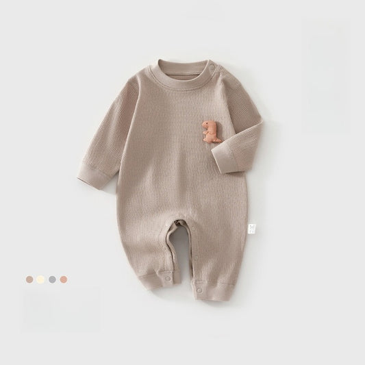100% Cotton Long Sleeve Pullover Romper - Brown Pullover