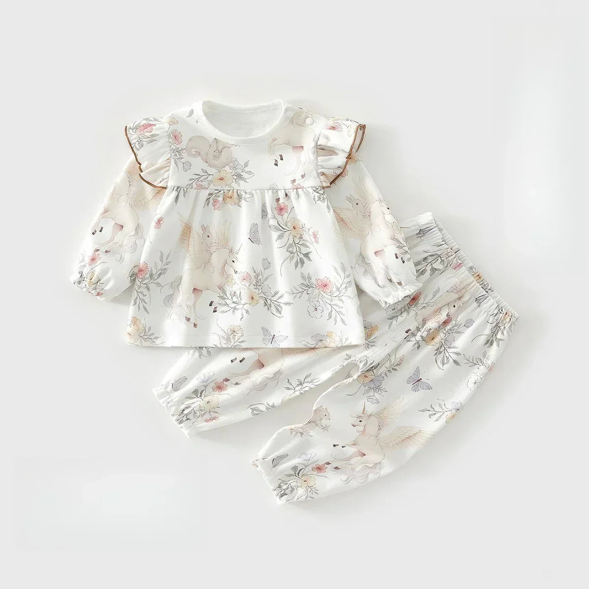 100% Cotton Long Sleeve Top & Pants Set - Fairy Garden