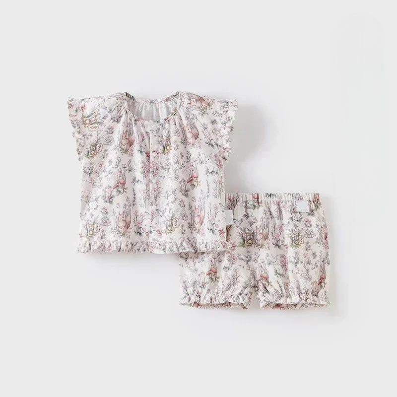 Cotton Short-Sleeve Top & Pants Set - Spring Branches - Bodyfeu