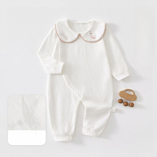 100% Cotton Long Sleeve Snap-Up Romper - White Swan