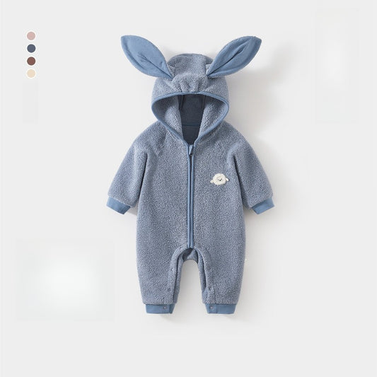 Quilted Microfleece Zip-up Hooded Romper - Blue Sheep