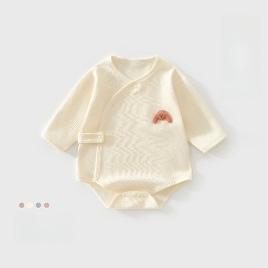 100% Cotton Long Sleeve Kimono Bodysuit - Yellow