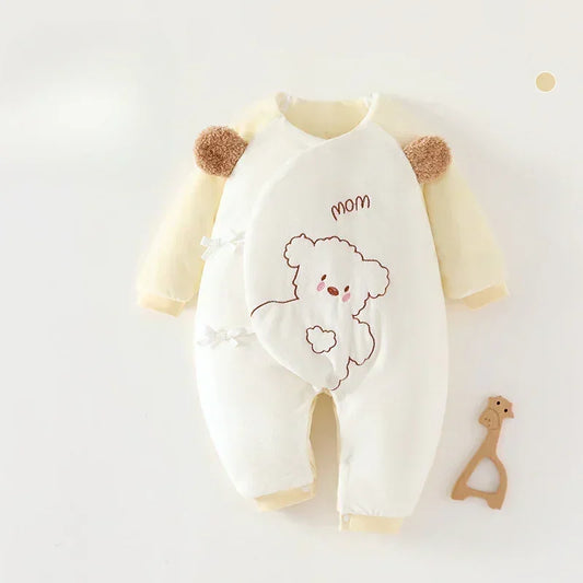100% Cotton Extra Warm Long Sleeve Quilted Romper - Yellow Bear - Bodyfeu