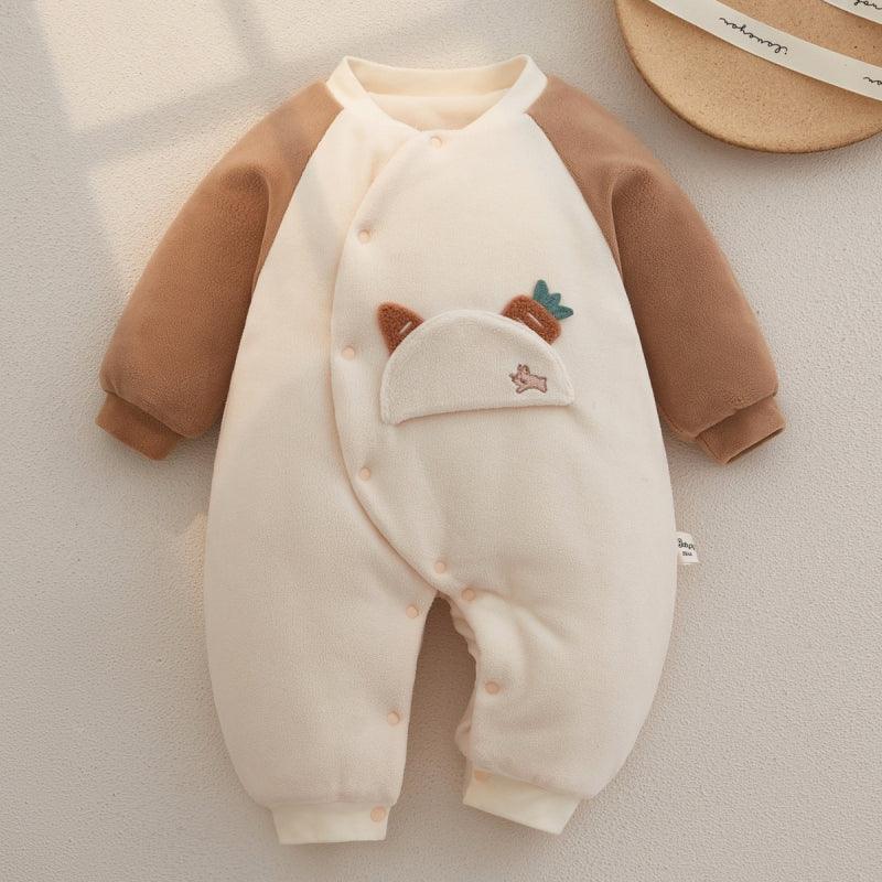 100% Cotton Extra Warm Long Sleeve Quilted Romper - Red Bunny - Bodyfeu